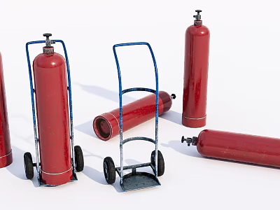 Essential Public Safety Facilities With Red Fire Extinguishers And Mobile Carts 3d model