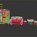Colorful Toy Furniture Set With Pink Strawberry Sofa Small Table And Stools