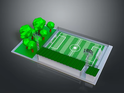 Outdoor Football Field With Professional Lighting Equipment Canopy And Green Trees Facilities 3d model