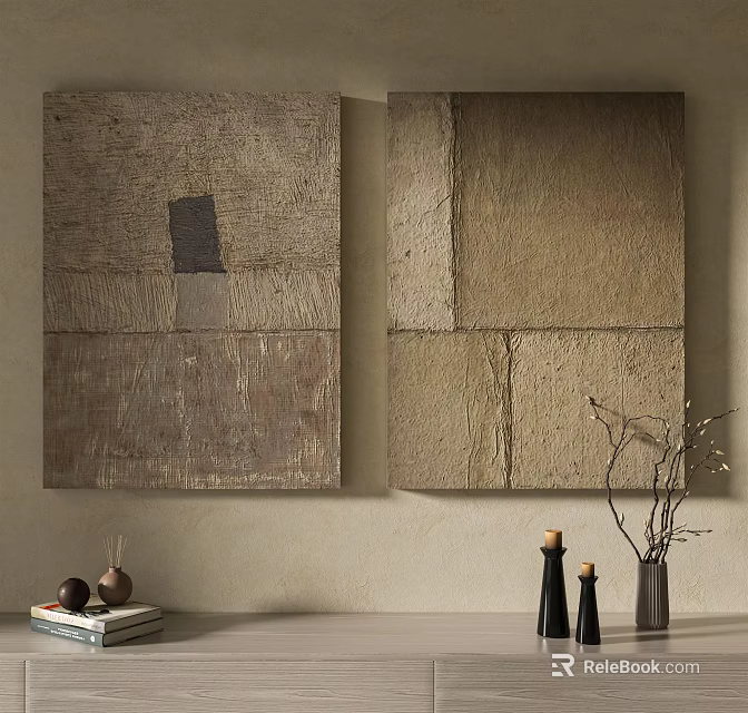 Abstract Textured Wall Artworks With Neutral Tones And Minimal Decor Elements 3d model