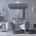Elegant Dining Table Set With Chandelier Decorative Painting Chairs And Vase