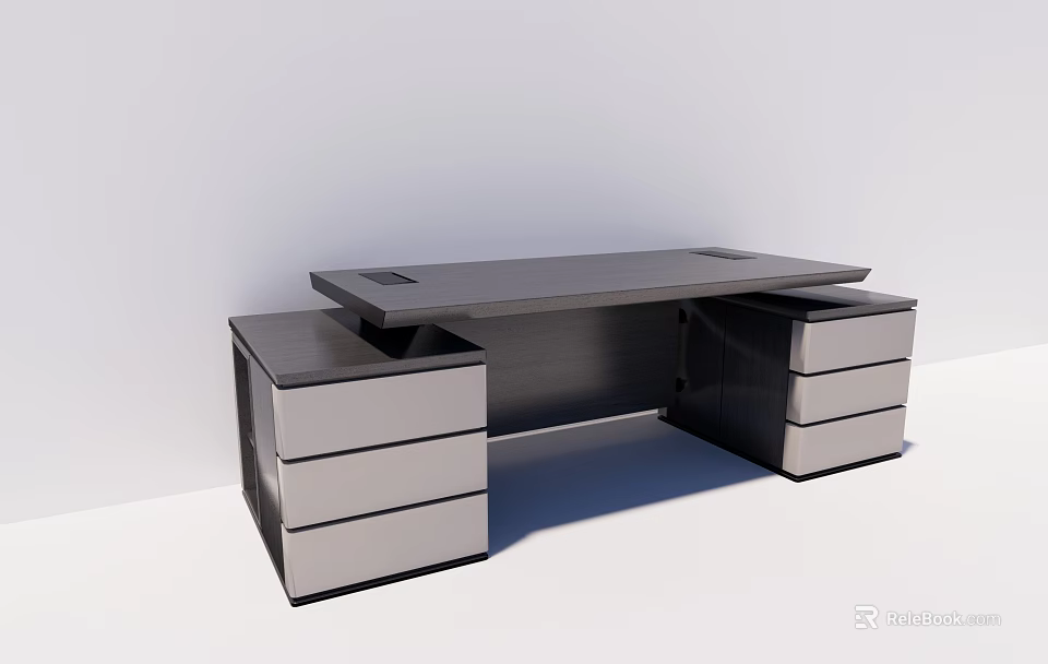 Modern Wooden Office Desk With Spacious Workspace Drawers And Metal Frame 3d model 