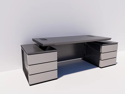 Modern Wooden Office Desk With Spacious Workspace Drawers And Metal Frame 3d model