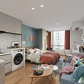 Modern Apartment With Open Kitchen Bedroom And Cozy Living Area