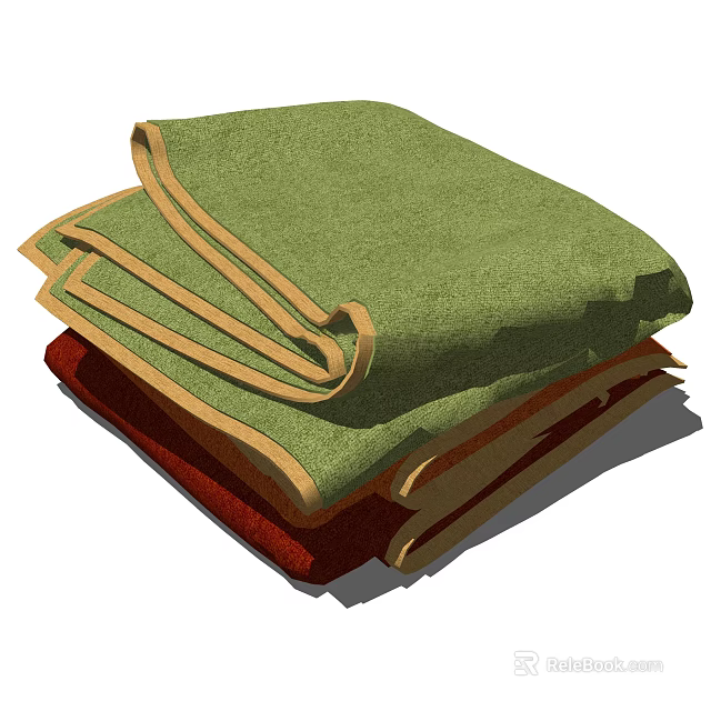 Stacked Soft Towels in Green Red Brown with Yellow Trim Folded Neatly 3d model 