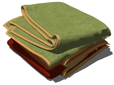 Stacked Soft Towels in Green Red Brown with Yellow Trim Folded Neatly 3d model