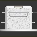 White Hexagonal Equipment Unit With Marble Texture Metal Racks Brown Label Drawers And Circular Base