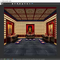 Buddhist Worship Hall Interior With Buddha Statue Scripture Shelves And Offering Table