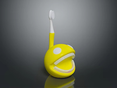 Yellow Smiley Face Toothbrush Holder With White Toothbrush And Storage Design 3d model