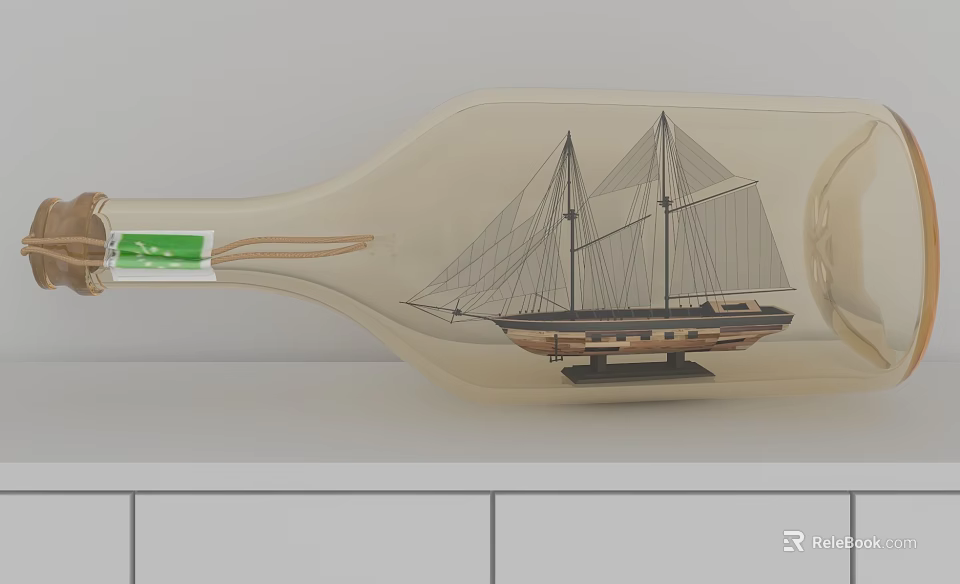 Decorative Ornament Set With Model Ship Inside Glass Bottle For Home Decor 3d model 