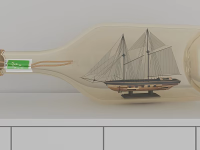Decorative Ornament Set With Model Ship Inside Glass Bottle For Home Decor 3d model