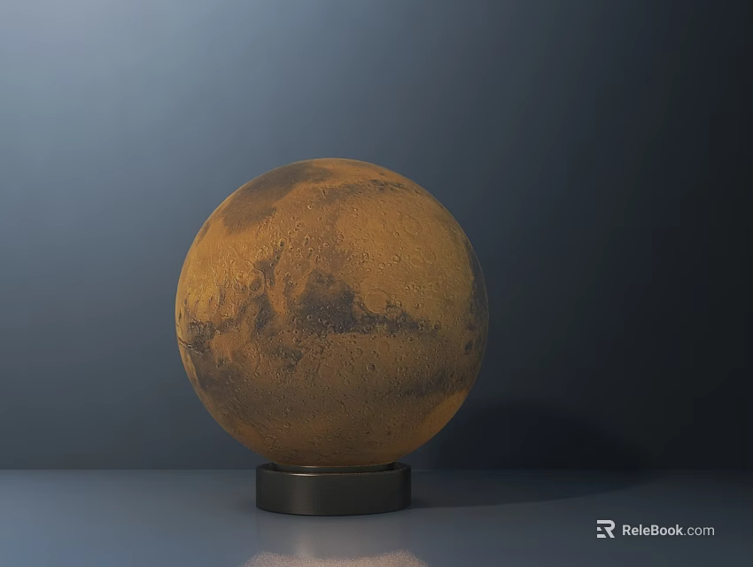 Spherical Mars Model Brown Table Lamp With Black Spots Base On Gray Tabletop Dark Background 3d model 