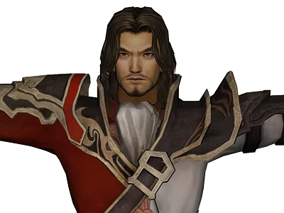 Game or Movie Character With Long Hair Red And Dark Ornate Shoulder Armor Design 3d model