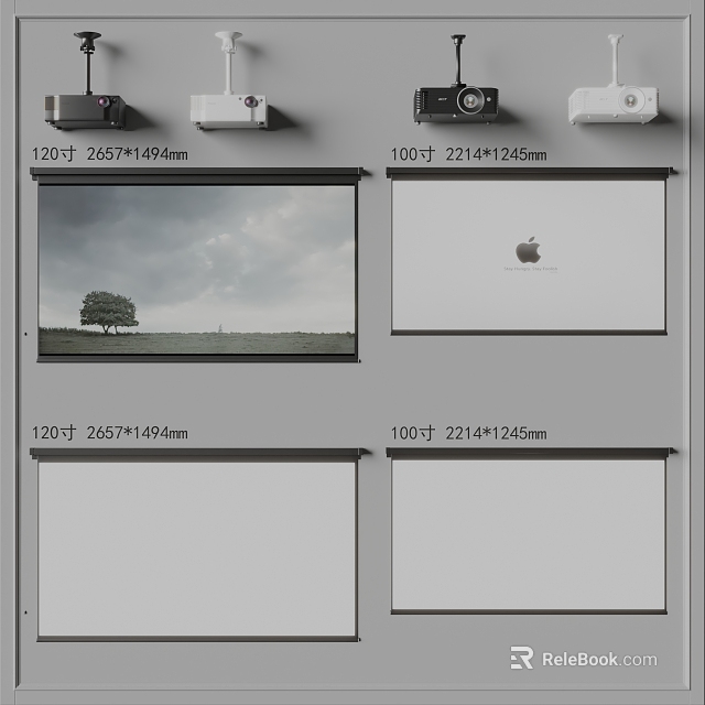 Projection Monitoring Equipment With 120 Inch And 100 Inch Projection Screens 3d model 