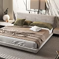 Modern Bedroom Interior With Marble Accent Wall Green Pillows Throw Blanket Plants And Accent Chairs
