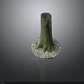 Tree Stump Covered With Green Moss And White Pebbles At The Base 3d model