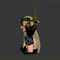 Fantasy Woman Sculpture With Blonde Hair Green Gold Horned Headdress Dramatic Makeup And Colorful Wings