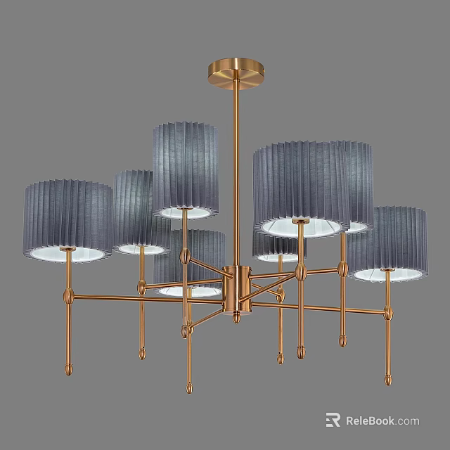 Elegant Modern Chandelier With Gray Textured Shades And Golden Metal Frame 3d model 
