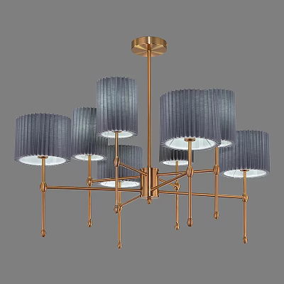 Elegant Modern Chandelier With Gray Textured Shades And Golden Metal Frame 3d model