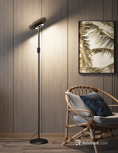 Floor Lamp In Modern Living Room With Rattan Chair And Art 3d model 
