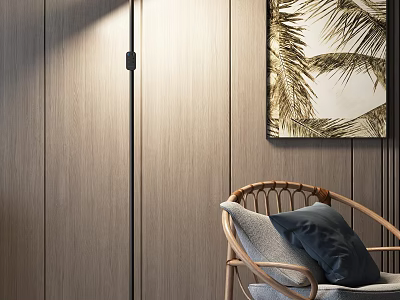 Floor Lamp In Modern Living Room With Rattan Chair And Art 3d model