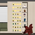Modern Figure Display Cabinet With Circular Cutouts For Collectible Figurines In Living Room