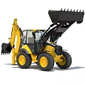 Yellow Multi functional Construction Vehicle With Loader Bucket And Excavator Arm 3d model