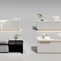 Modern Reception Desk Interior Design With White Countertop Black Elements Plants And Computer Monitors 3d model