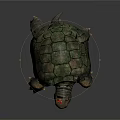 Detailed 3D Rendered Turtle With Green Textured Shell And Orange Head On Dark Background