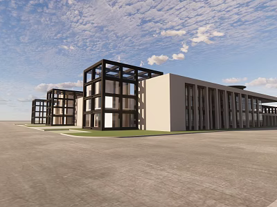 Modern Office Building With Glass Facade And Sleek Design Under Blue Sky 3d model