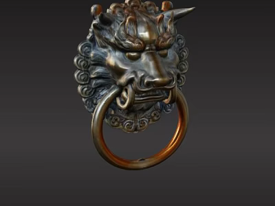 Brass Dragon Head Door Knocker With Coiled Ring And Intricate Traditional Design 3d model