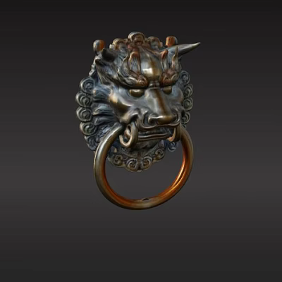 Brass Dragon Head Door Knocker With Coiled Ring And Intricate Traditional Design 3d model