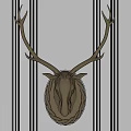 Modern Metal Deer Head Wall Decor With Shiny Antlers On Striped Wall