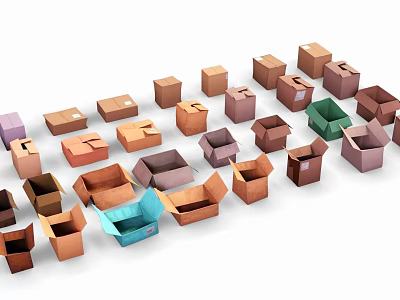 Assorted Cardboard Boxes in Various Colors and Sizes Some Open Some Closed Arranged Together 3d model