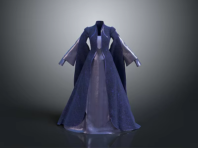 Dark Blue Traditional Robe with Wide Sleeves and Elegant Formal Design 3d model