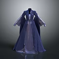 Dark Blue Traditional Robe with Wide Sleeves and Elegant Formal Design