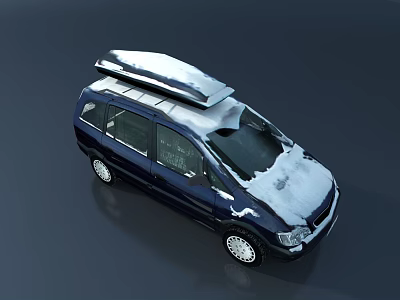 Dark Blue SUV With Snow Covered Roof And Roof Rack Design 3d model