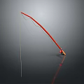 Red fishing rod with hanging fishing line on gray background for daily household use