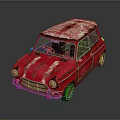 Vintage Red Car With Rusted Body Weathered Roof And Hood Rust Spots
