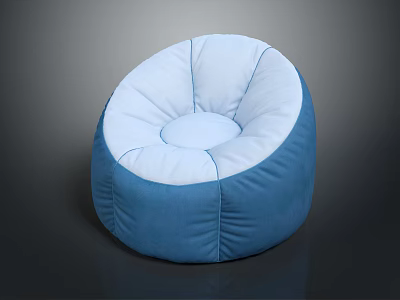 Round Blue And White Bean Bag Chair With Soft Comfortable Material For Home Living Room 3d model