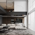 Modern Open Concept Dining Living Room Interior With White Sofa Dining Table And Minimalist Pendant Lighting