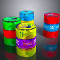 Colorful Toxic Waste Barrels With Poison Labels And Skull Warning Symbols