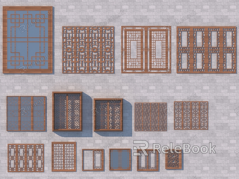 Chinese-style flower-cut window model