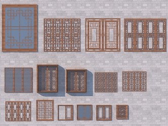 Chinese-style flower-cut window 3d model