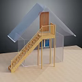 Miniature Model House Structure With Transparent Roof Wooden Staircase Railing And Door 3d model