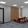 Modern Public Office Space With Wooden Slat Partition Office Desks Computers And Ceiling Lights