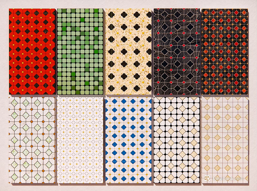 Various Patterned Wall Tiles Featuring Different Colors And Designs For Interior Walls 3d model 