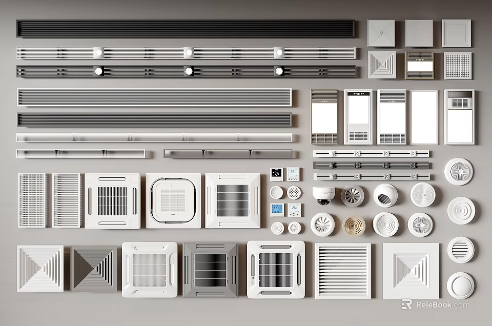 Various Modern Air Conditioner Vents With Different Grille Designs And Styles For Home Interior 3d model 