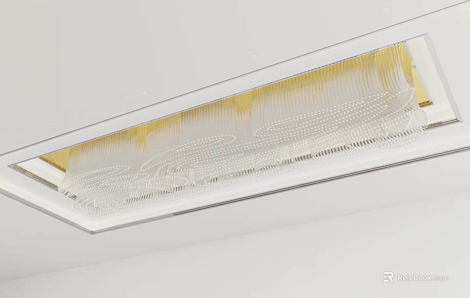 Modern Chandelier With Gold Accents And White Beaded Fringe Ceiling Mounted Design 3d model 