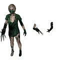 Game Movie Character With Green Tattered Outfit Mask And Detached Mechanical Sharp Claws